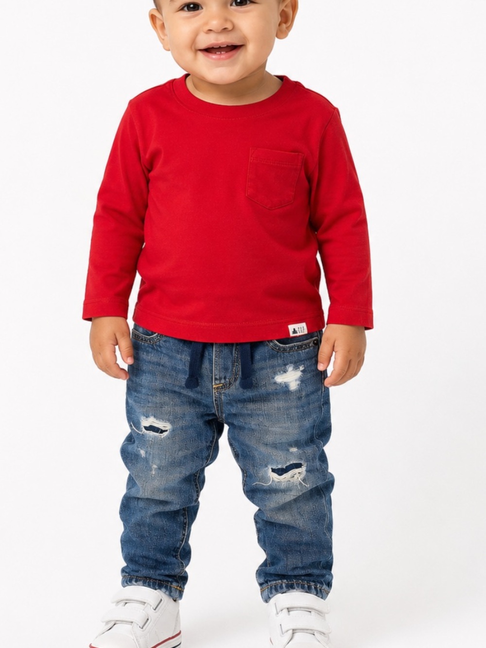 GAP Baby Boys 18-24M Red Shirt Distressed Jeans 2 Piece Set